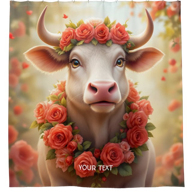Rideaux De Douche Imaginaire Cute Jovely Cow Roses (Devant)