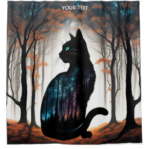Rideaux De Douche Imaginaire Cute Vivid Forêt de Chat Noir