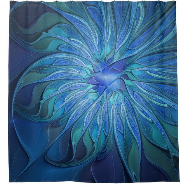 Rideaux De Douche Imaginaire Fleur Bleue Motif, Art Fractal Abstrait (Devant)