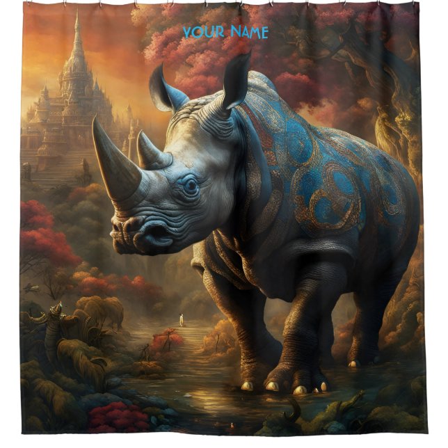 Rideaux De Douche Imaginaire Fleurs Vivides Majestic Rhino (Devant)