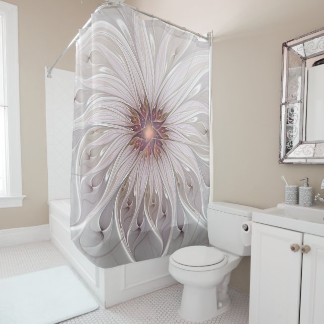 Rideaux De Douche Imaginaire Floral, Abstraite Fleur Pastel Moderne (En situation)