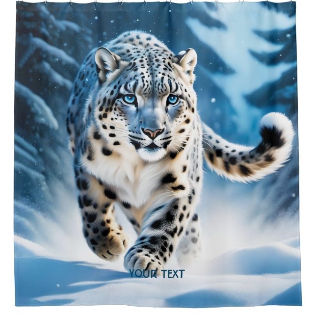 Rideaux De Douche Imaginaire mignon léopard de neige en course (Devant)