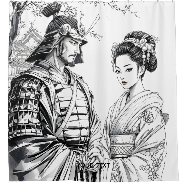 Rideaux De Douche Imaginaire mignon Samurai Geisha crayon (Devant)