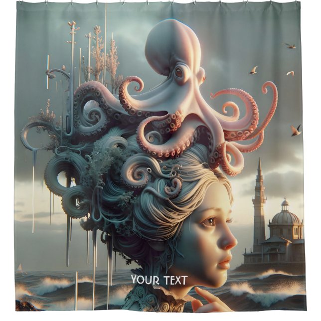 Rideaux De Douche Imaginaire mignonne fille Octopus Mer (Devant)