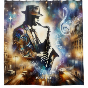 Rideaux De Douche Imaginaire musicien de rue mignonne Saxophone