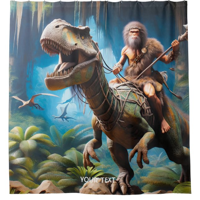 Rideaux De Douche Imaginaire Nandertal Mignonne équitation Dinosaur (Devant)
