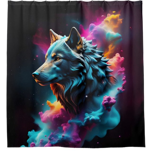 Rideaux De Douche Imaginaire surréaliste cosmique Peinture de loup A (Devant)