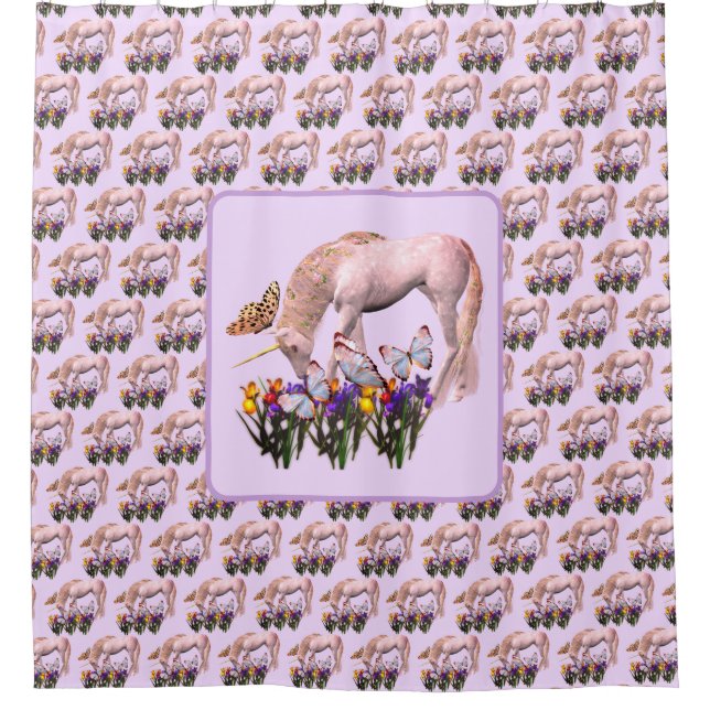 Rideaux De Douche Imaginaire Unicorne Et Papillons (Devant)