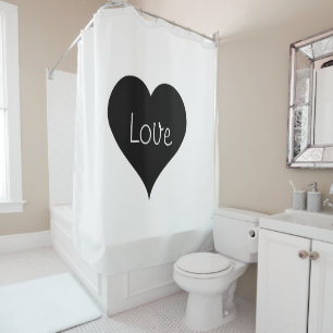 Rideaux De Douche Impression de texte CŒUR AMOUR NOIR & BLANC