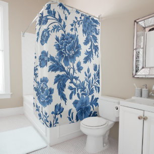 Rideaux De Douche Impression florale d'inspiration victorienne bleue