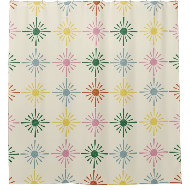 Rideaux De Douche Impression florale géométrique en fleur rétro (Devant)