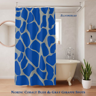 Rideaux De Douche Imprimé animal girafe gris bleu cobalt nordique