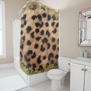 Rideaux De Douche Imprimé animal léopard guépard paillettes dorées m