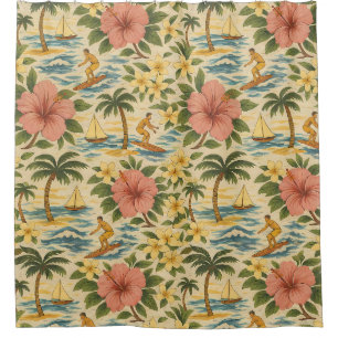 Rideaux De Douche Imprimé de chemise hawaïenne délavé du milieu du s
