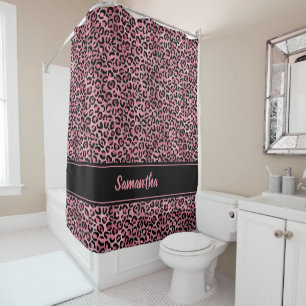 Rideaux De Douche Imprimé Léopard Noir Rose Élégant Personnalisé