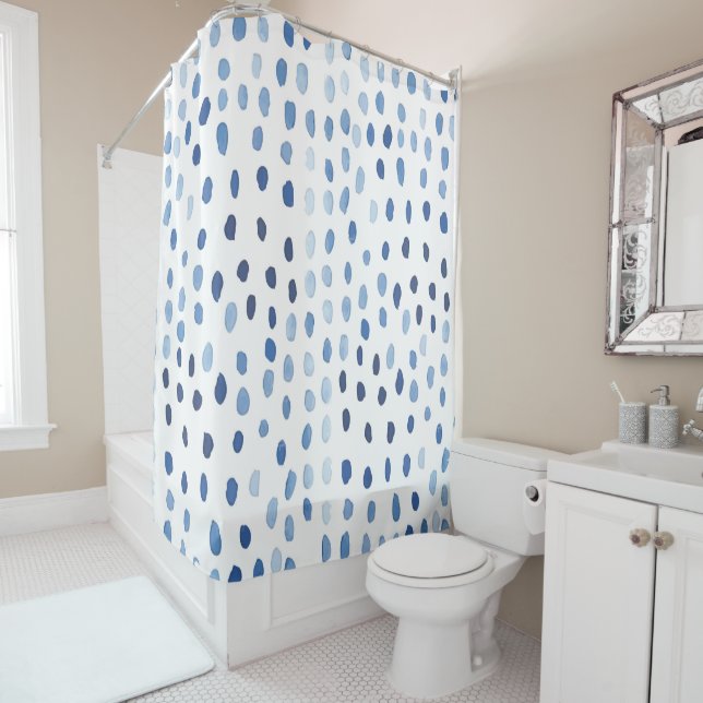 Rideaux De Douche Indigo bleu aquarelle pluie goutte shibori japonai (En situation)