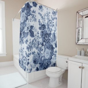 Rideaux De Douche Indigo Blue Vintage Floral Toile No.3
