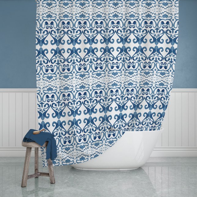 Rideaux De Douche Indigo Ocean Caribbean Tropical Island Motif (Créateur téléchargé)