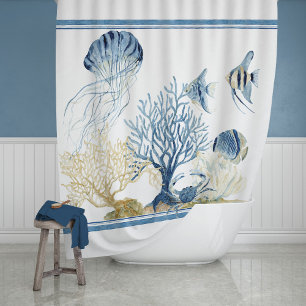 Rideaux De Douche Indigo Ocean Underwater Sea Life Corail Poisson-an