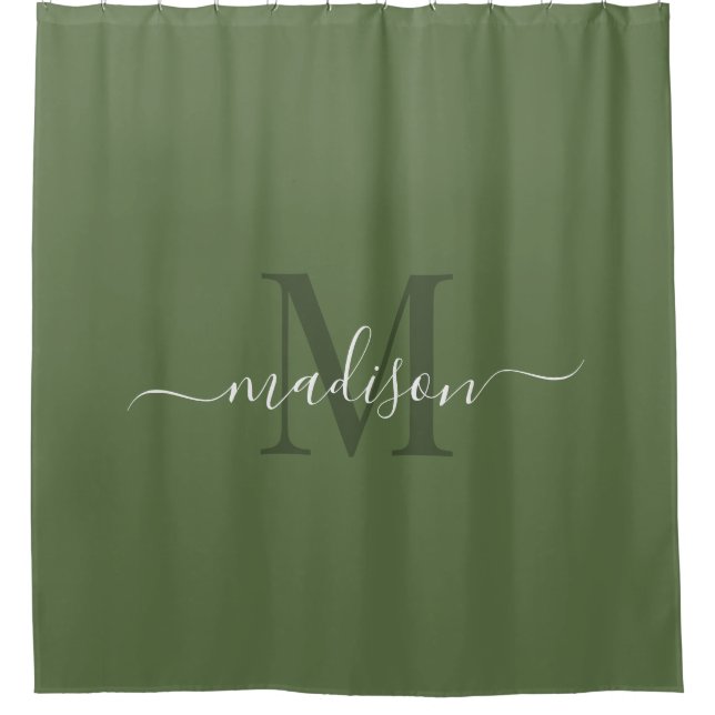 Rideaux De Douche Initiale et nom personnalisable avec Loden Green (Devant)