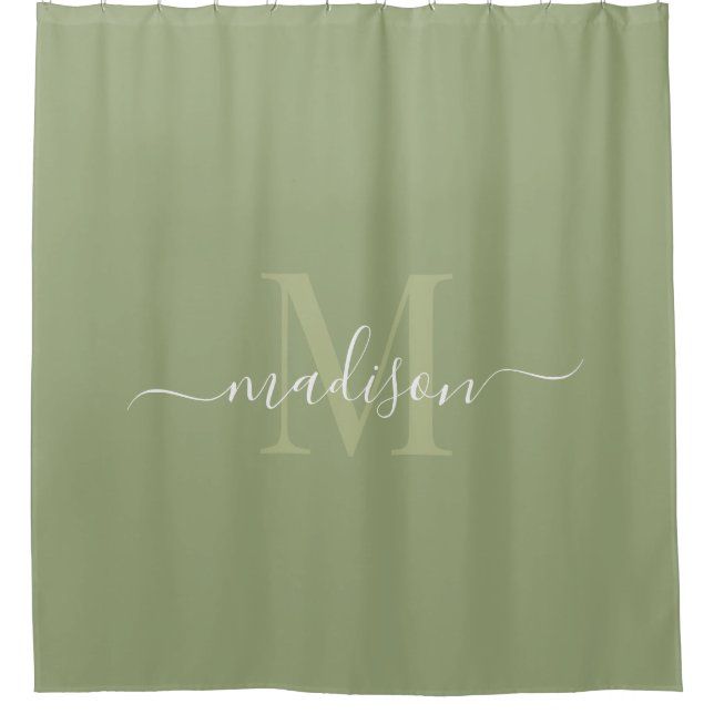 Rideaux De Douche Initiale et nom personnalisable avec Sage Green (Devant)