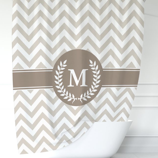 Rideaux De Douche Initiale monogrammée Chevron Beige et Mocha (Créateur téléchargé)