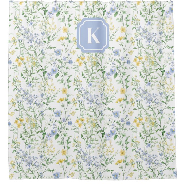 Rideaux De Douche Initiale personnalisée de fleur sauvage à l'aquare (Devant)