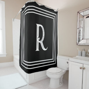 Rideaux De Douche Initiales de monogramme noir blanc script élégant