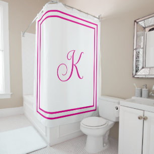 Rideaux De Douche Initiales de monogramme rose chaud blanc personnal