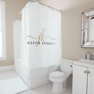 Rideaux De Douche Initiales Monogramme moderne élégante Or blanc
