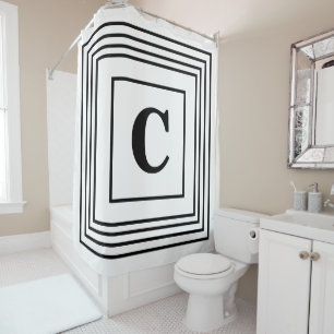 Rideaux De Douche Initiales Monogrammes Noir Blanc Gratté Nom Person