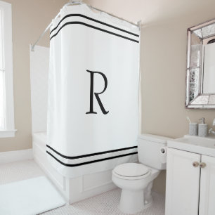 Rideaux De Douche Initiales Monogrammes Nom personnalisé Bandes noir