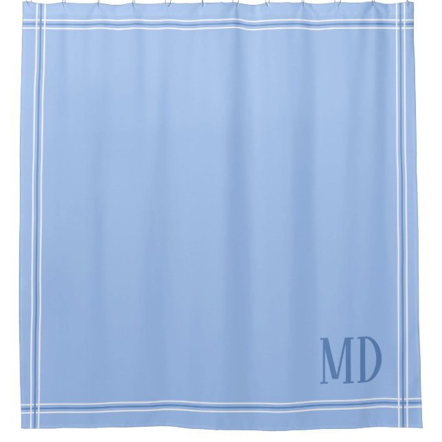Rideaux De Douche Initiales personnalisées à rayures bleu clair et b (Devant)