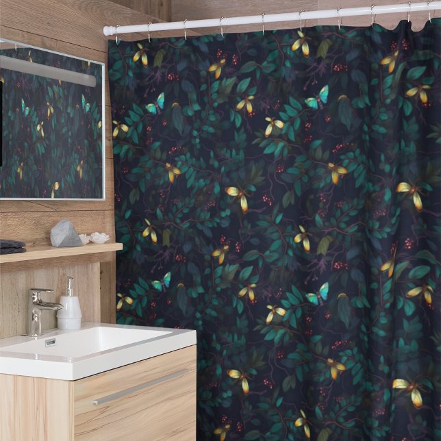 Rideaux De Douche Insectes brillantes sur le feuillage foncé (Créateur téléchargé)