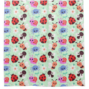 Rideaux De Douche Insectes et fleurs de dessin animé adorables