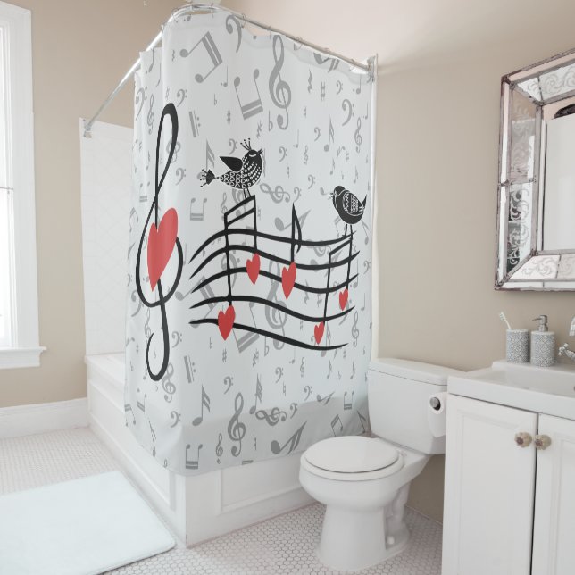 Rideaux De Douche Inséparables de musique sur Grey Notes musicales (En situation)