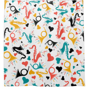 Rideaux De Douche Instruments de musique colorés mignons Coeurs Moti