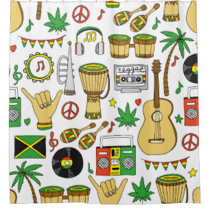 Rideaux De Douche Instruments de musique motif sans faille. Reggae