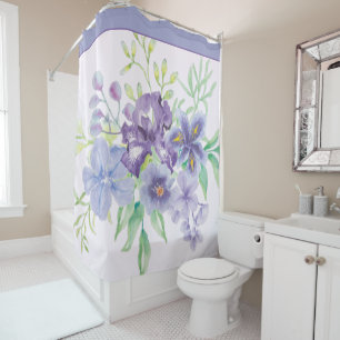 Rideaux De Douche Iris d'aquarelle violet et bleu