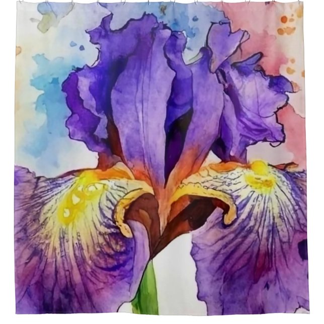 Rideaux De Douche Iris violet en aquarelle (Devant)