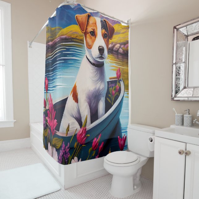 Rideaux De Douche Jack Russell à la pagaie : une aventure Pittoresqu (En situation)