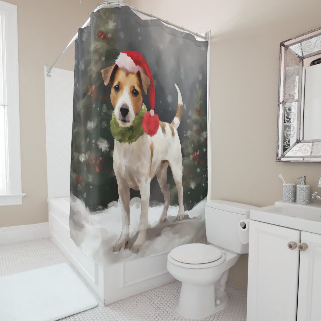 Rideaux De Douche Jack Russell Chien à Noël de neige (En situation)