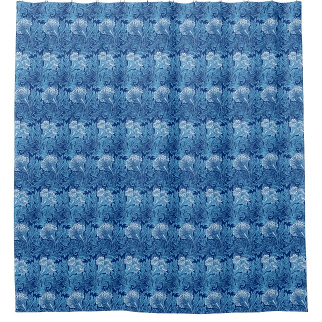 Rideaux De Douche Jacobean Flower Damask, Navy, Sky Blue et White (Devant)
