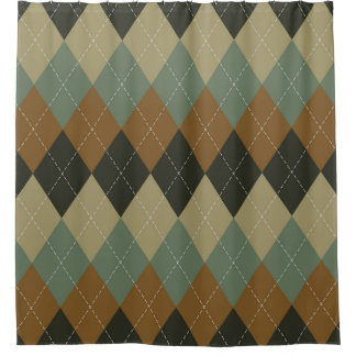 Rideaux De Douche Jacquard Automne : Brown-vert Rhombus Chic