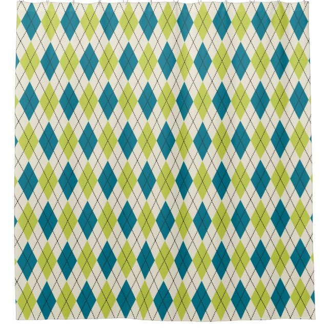 Rideaux De Douche Jacquard bleu et vert (Devant)
