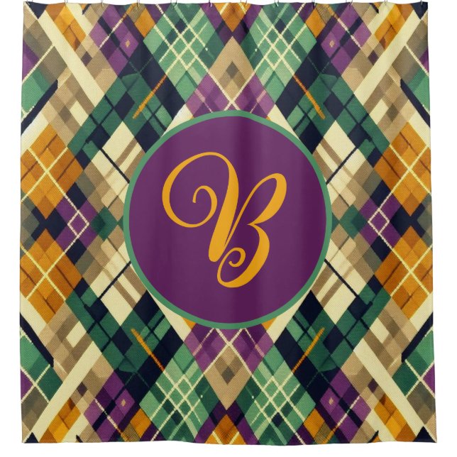 Rideaux De Douche Jacquard Mardi Gras jaune violet vert (Devant)