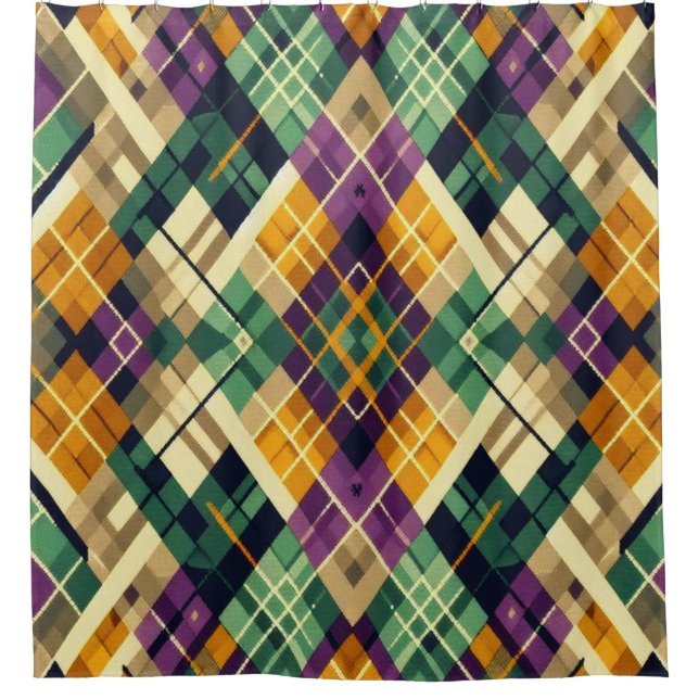 Rideaux De Douche Jacquard Mardi Gras jaune violet vert (Devant)