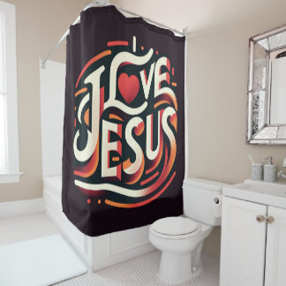 Rideaux De Douche J'aime Jésus rétro chrétien