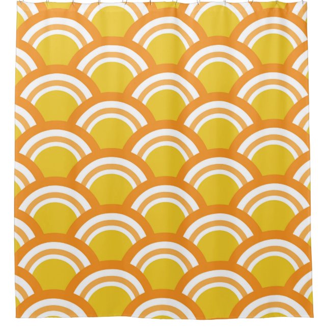 Rideaux De Douche Japon Vague Seigaiha Motif Jaune Orange (Devant)