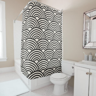 Rideaux De Douche Japon Vague Seigaiha Noir Et Crème Blanc